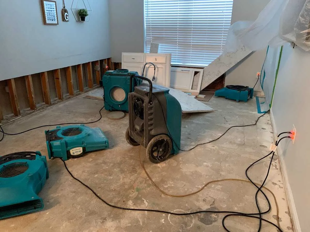 Dehumidifier in flood-cut room for Water Damage Restoration in San Diego Country Estates