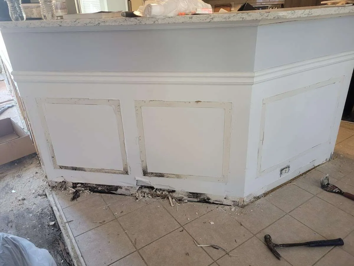 Water damage and mold on kitchen during Burst Pipe Cleanup in San Diego Country Estates